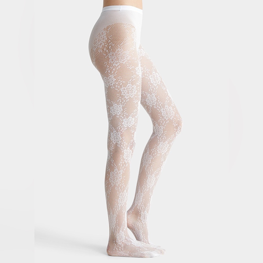 Light grey floral fishnet tights - Picture 1 of 5
